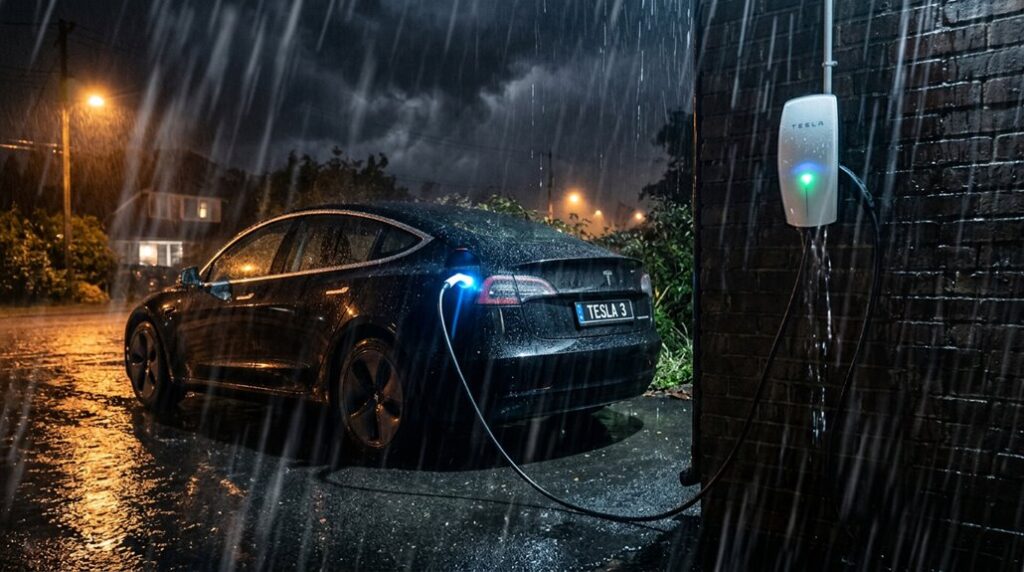 safe tesla charging during rain