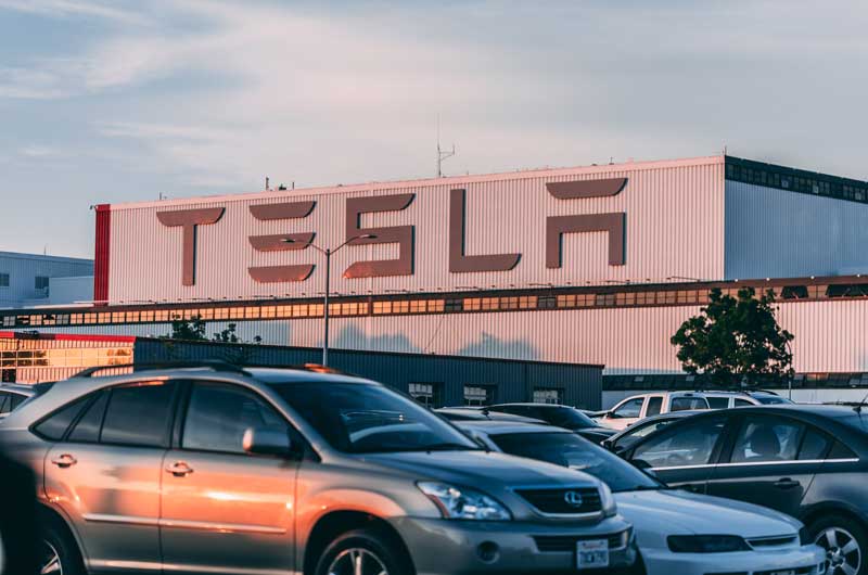 Tesla Cars Parked In Front Of Fremont Factory